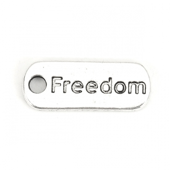 Picture of Zinc Based Alloy Charms Rectangle Antique Silver Message " Peace " 21mm( 7/8") x 8mm( 3/8"), 20 PCs