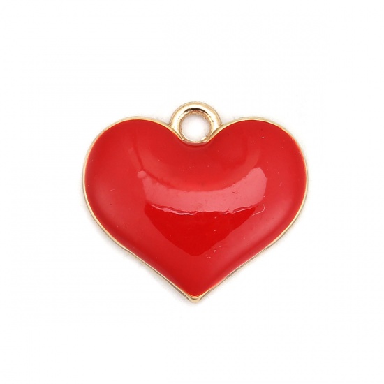 Picture of Zinc Based Alloy Charms Heart Gold Plated Royal Blue Full Enamel 20mm( 6/8") x 18mm( 6/8"), 10 PCs
