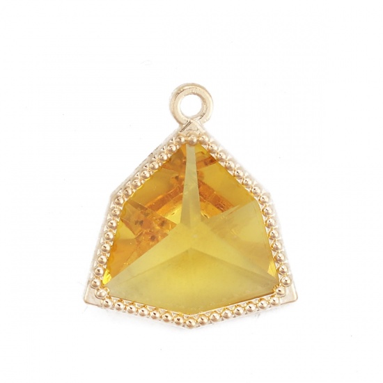 Picture of Brass & Glass Charms Irregular Gold Plated Yellow Faceted 17mm( 5/8") x 15mm( 5/8"), 5 PCs                                                                                                                                                                    