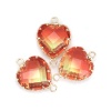 Immagine di Ottone + Vetro Connettore Cuore Oro Placcato Rosso & Giallo Sfaccettato 24mmx 17mm, 2 Pz
