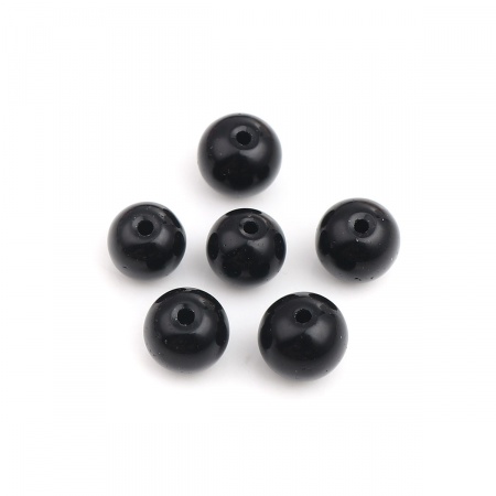 (Grade B) Stone ( Natural Dyed ) Beads Round Black About 8mm Dia., Hole: Approx 1.2mm, 50 PCs