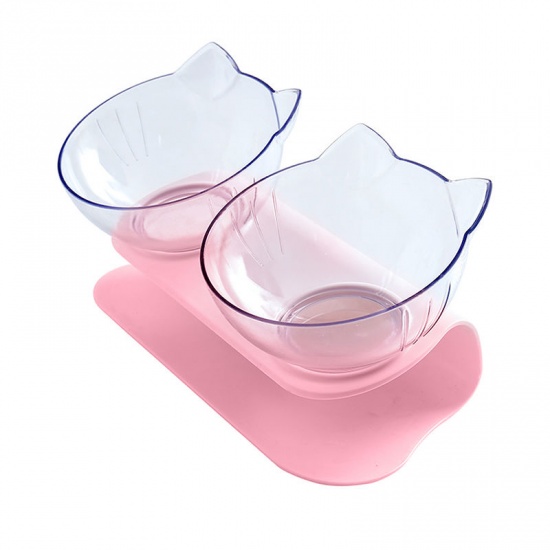 Picture of Pink - Detachable Double Dog Cat Bowls with Raised Stand, Pet Food Water Feeder Bowl, 15° Tilted Pet Bowl Stress-Free Suit for Cats Small Dogs