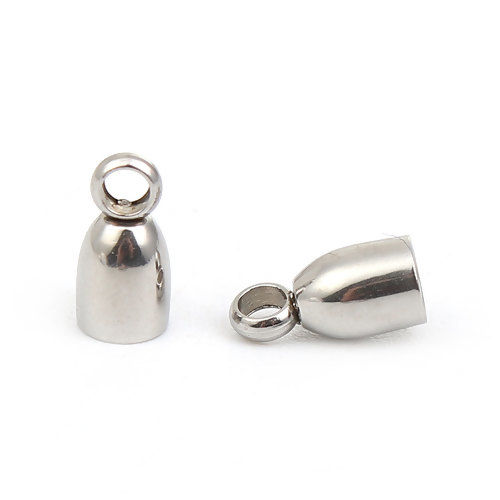 Picture of 304 Stainless Steel Cord End Caps Cylinder Silver Tone (Fits 3mm Cord) 8mm( 3/8") x 4mm( 1/8"), 10 PCs