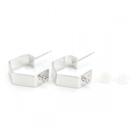Messing Ohrring Ohrstecker 18K Echt Platin plattiert Polygon M/Öse 17mm x 5mm, Drahtstärke: (20 gauge), 4 Stück