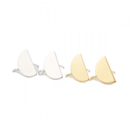Boucles d'Oreilles Puces en Laiton Plaqué Or Véritable 18K Demi-Rond avec Boucle 2 Pcs