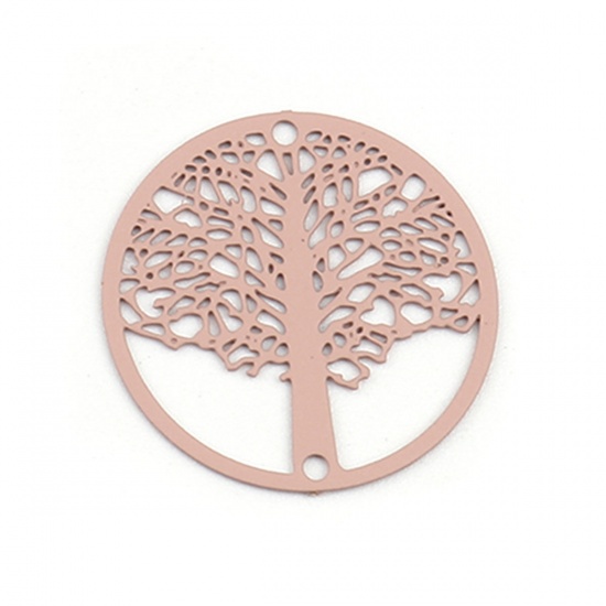 Picture of Brass Filigree Stamping Connectors Round Pale Pinkish Gray Tree 20mm Dia., 10 PCs                                                                                                                                                                             