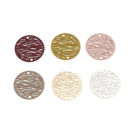 Connecteurs Estampe en Filigrane en Laiton Rond Doré Rayées 20mm Dia, 10 Pcs