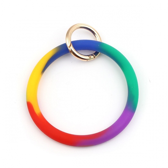 Picture of Silicone Keychain & Keyring Gold Plated Coffee Circle Ring 11.5mm x 9cm, 1 Piece