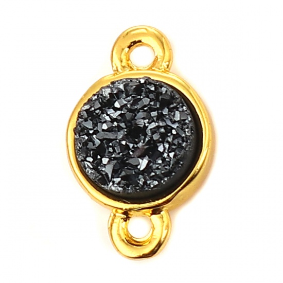 Picture of Brass & Resin Druzy/ Drusy Connectors Round Gold Filled Black 12mm( 4/8") x 8mm( 3/8"), 5 PCs                                                                                                                                                                 