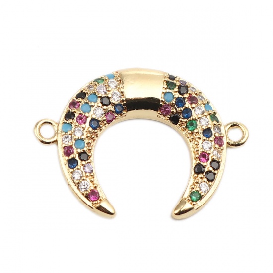 Picture of Brass Connectors Half Moon Gold Plated Multicolor Rhinestone 24mm x 17mm, 1 Piece                                                                                                                                                                             