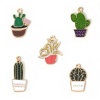 Imagen de Zamak Colgantes Charms Cactus Tono de Plata Verde Maceta Planta Esmalte 15mm x 11mm, 3 Unidades