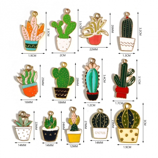 Bild von Legierungen mit Zinkbasis Charms Cactus Pot Plant Emaille