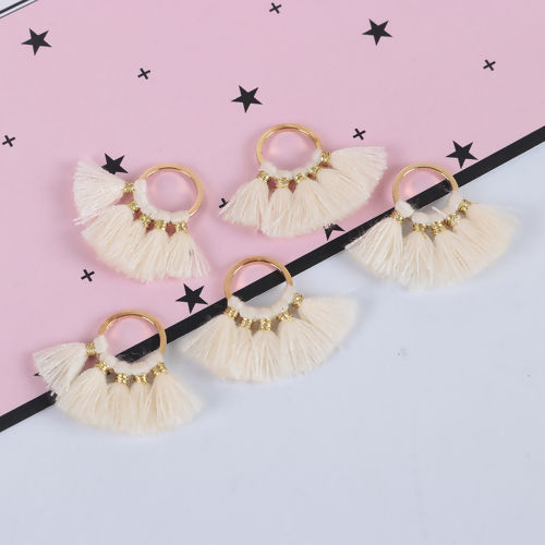 Picture of Cotton Charms Tassel Circle Ring Gold Plated Light Pink About 28mm(1 1/8") x 19mm( 6/8"), 5 PCs