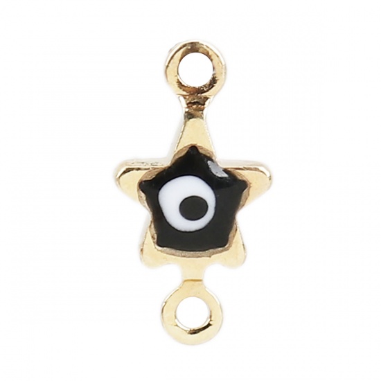 Picture of Brass Connectors Pentagram Star Gold Plated Black Evil Eye Enamel 11mm( 3/8") x 6mm( 2/8"), 10 PCs                                                                                                                                                            