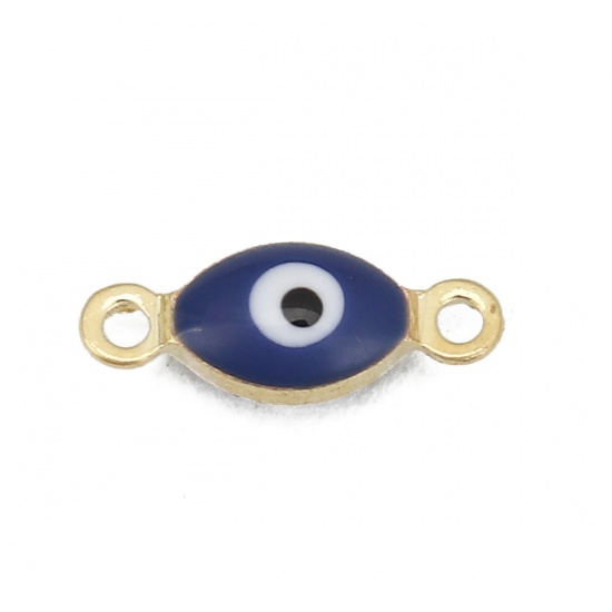Picture of Brass Connectors Marquise Gold Plated Royal Blue Evil Eye Enamel 11mm( 3/8") x 4mm( 1/8"), 10 PCs                                                                                                                                                             