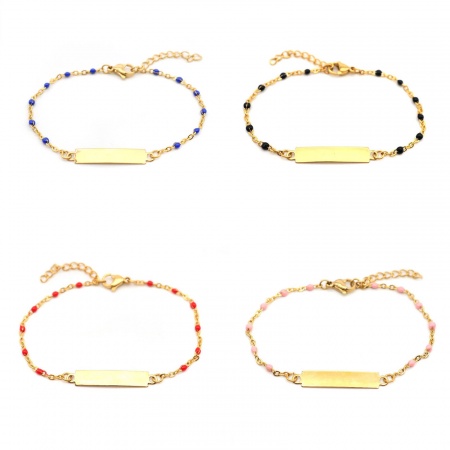 304 Acero Inoxidable Puede Tallar Llana Pulseras Chapado en Oro Multicolor Esmalte 1 Unidad