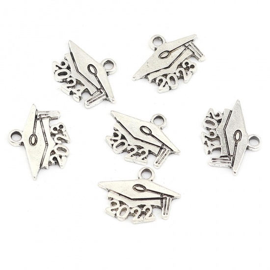 Picture of Graduation Jewelry Zinc Based Alloy Charms Doctorial Hat Number Carved 