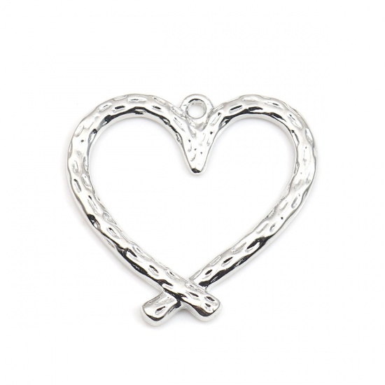 Picture of Zinc Based Alloy Valentine's Day Pendants Heart Silver Tone 34mm x 33mm, 30 PCs