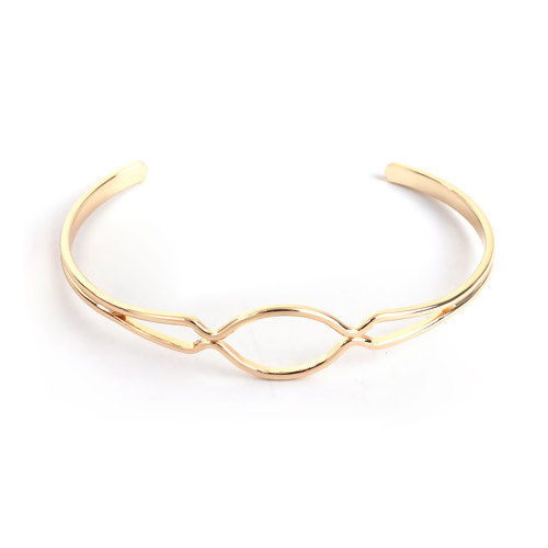 Picture of Brass Open Cuff Bangles Bracelets Marquise Gold Plated 15.5cm(6 1/8") long, 1 Piece                                                                                                                                                                           
