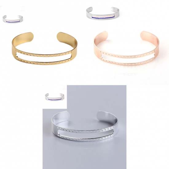 Image de Bracelet Manchette Jonc SemiOuen Laiton Centre Creux pour Tresser avec Perles de Rocailles                                                                                                                                                                    