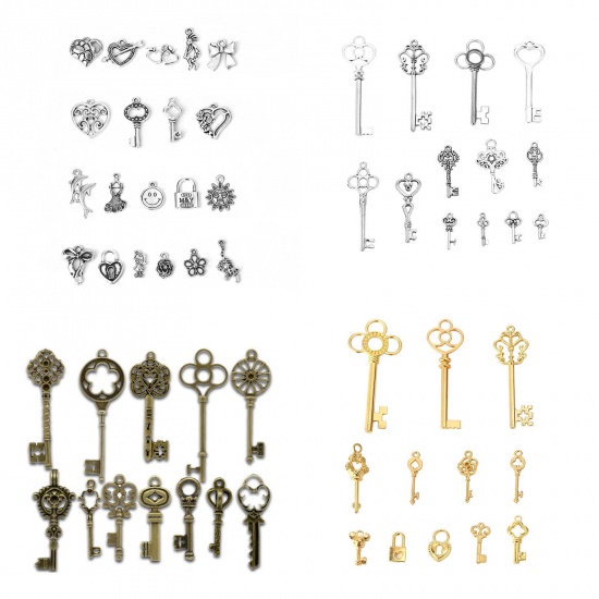 Picture of Mixed Antique Bronze Key Charms Pendants 33x13mm-69x20mm, sold per packet of 24