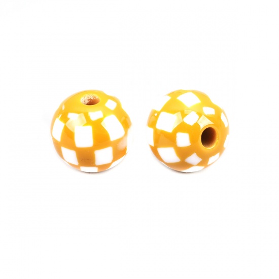 Picture of Resin Spacer Beads Round Orange-red Grid Checker Pattern About 15mm Dia, Hole: Approx 3.4mm, 10 PCs