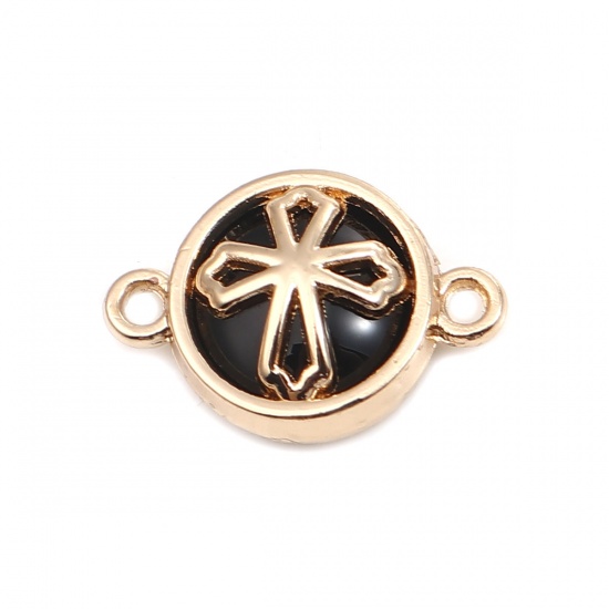Picture of Zinc Based Alloy Religious Connectors Round Gold Plated Red Cross 20mm x 14mm, 10 PCs