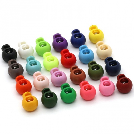 Picture of Plastic Ball Round Cord Lock Spring Stop Toggle Stopper Clip For Sportswear Clothing Shoes Rope DIY Craft Parts