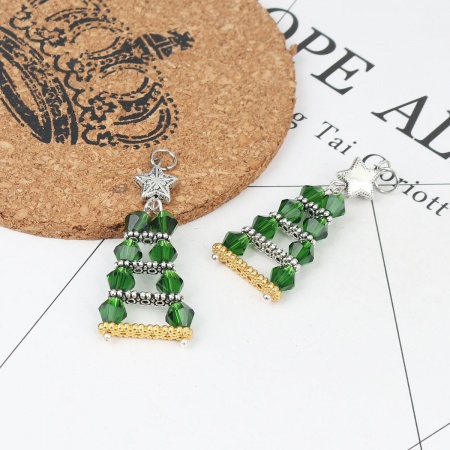 Lega di Zinco + Vetro Natale Ciondoli Triangolo Tono Argento Verde Stella 5.2cm x 2cm , 1 Paio