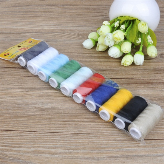 Immagine di Mixed - Strong and Durable Sewing Threads for Sewing Polyester Thread Clothes Sewing Supplies Accessories 5.7cm x 2.5cm (10 Rolls/Packet, 200M/Roll)