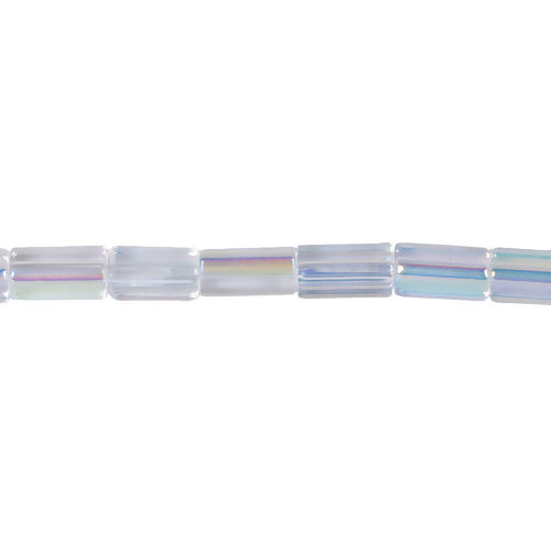 Picture of Glass AB Rainbow Color Aurora Borealis Beads Rectangle Green Transparent About 9mm x4mm - 8mm x4mm, Hole: Approx 0.8mm, 35cm long, 2 Strands (Approx 41 PCs/Strand)