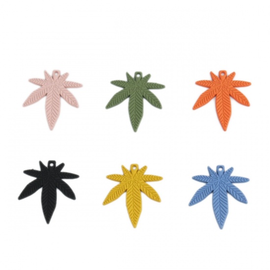 Picture of Zinc Based Alloy Charms Maple Leaf Dark Green 25mm x 22mm, 10 PCs