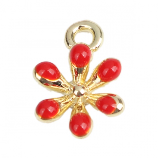 Picture of Zinc Based Alloy Charms Flower Gold Plated Black Enamel 13mm x 9mm, 10 PCs