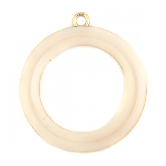 Picture of Zinc Based Alloy Pendants Circle Ring Gold Plated Orange Full Enamel 3.3cm(1 2/8") x 3cm(1 1/8"), 5 PCs