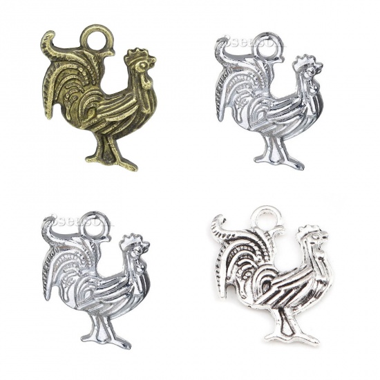 Picture of Zinc Based Alloy Easter Charms Rooster Animal Antique Bronze 21mm x 19mm(7/8"x 6/8"), 50 PCs