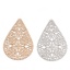 Immagine di Ottone Filigree Stamping Ciondoli Oro Placcato Goccia 4cm x 2.7cm, 10 Pz