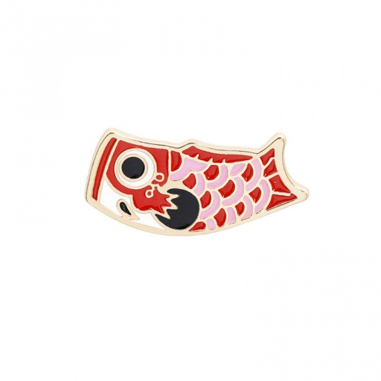 Picture of Pin Brooches Fish Animal Light Blue Enamel 28mm x 13mm, 1 Piece