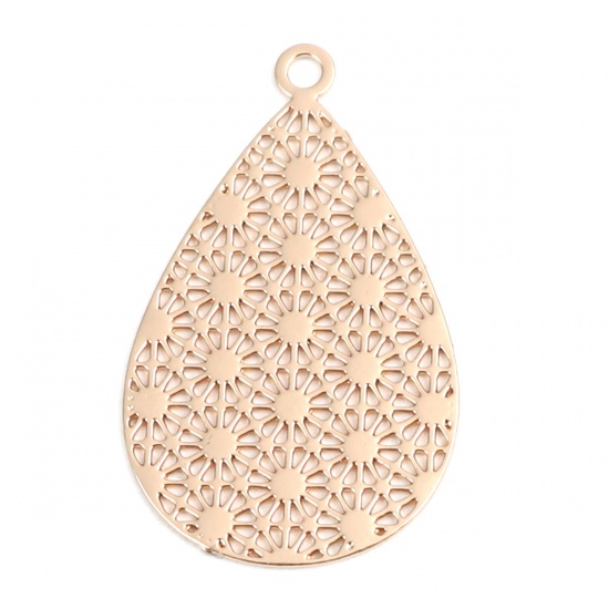 Picture of Brass Filigree Stamping Charms Gold Plated Drop Dot Hollow 23mm x 14mm, 20 PCs                                                                                                                                                                                