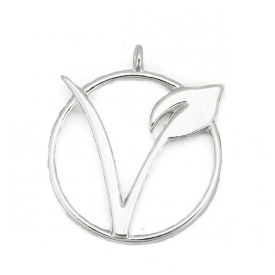 Picture of Zinc Based Alloy Vegetarian Symbol Charms Round Antique Silver 25mm(1") Dia, 10 PCs