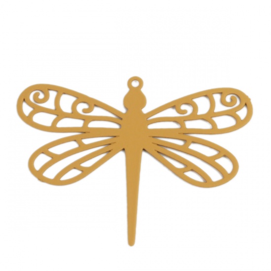 真鍮 昆虫 ペンダント 黄土色 トンボ 透かし 3.5cm x 2.7cm、 10 個                                                                                                                                                                                                                    の画像