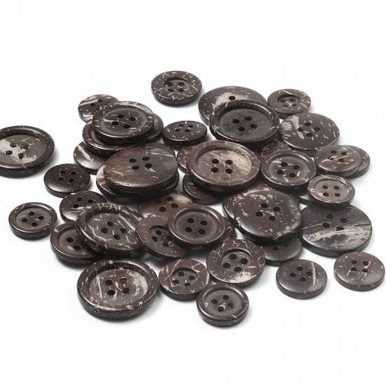 Picture of Coconut Shell Sewing Buttons Scrapbooking 4 Holes Round Dark Coffee 18mm Dia, 50 PCs