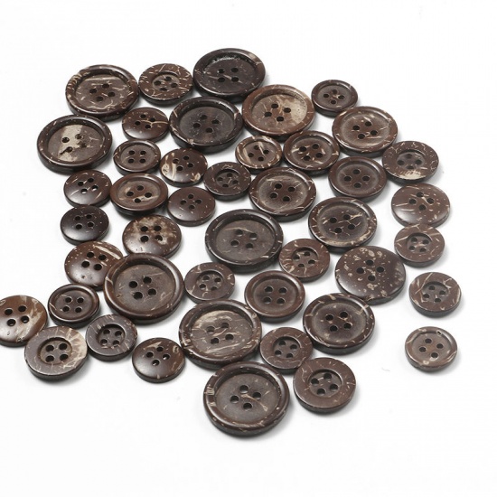 Picture of Coconut Shell Sewing Buttons Scrapbooking 4 Holes Round Dark Coffee 18mm Dia, 50 PCs