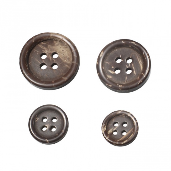 Picture of Coconut Shell Sewing Buttons Scrapbooking 4 Holes Round Dark Coffee 15mm Dia, 50 PCs