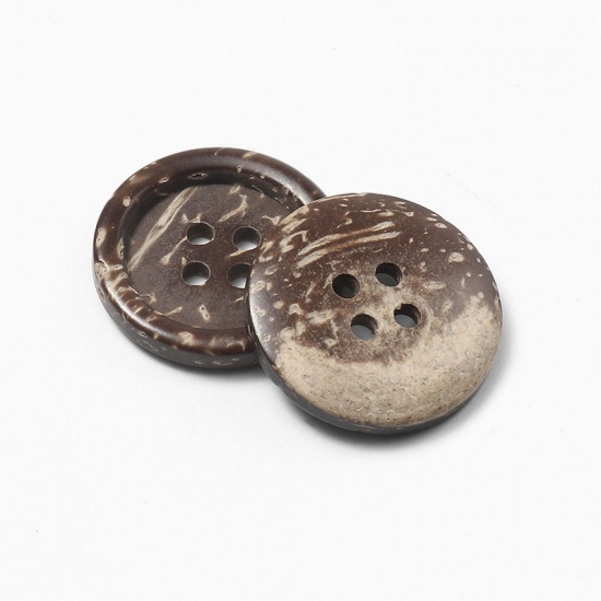 ココナッツの殻 縫製ボタン スクラップブック用 4つ穴 円形 ダークコーヒー 15mm 直径、 50 個 の画像