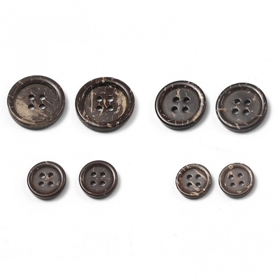 ココナッツの殻 縫製ボタン スクラップブック用 4つ穴 円形 ダークコーヒー 15mm 直径、 50 個 の画像