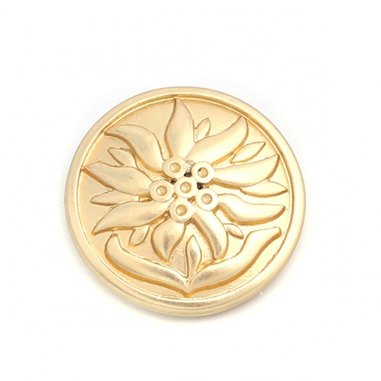 Picture of Zinc Based Alloy Metal Sewing Shank Buttons Single Hole Round Matt Gold Filled Flower Carved 20mm Dia., 5 PCs