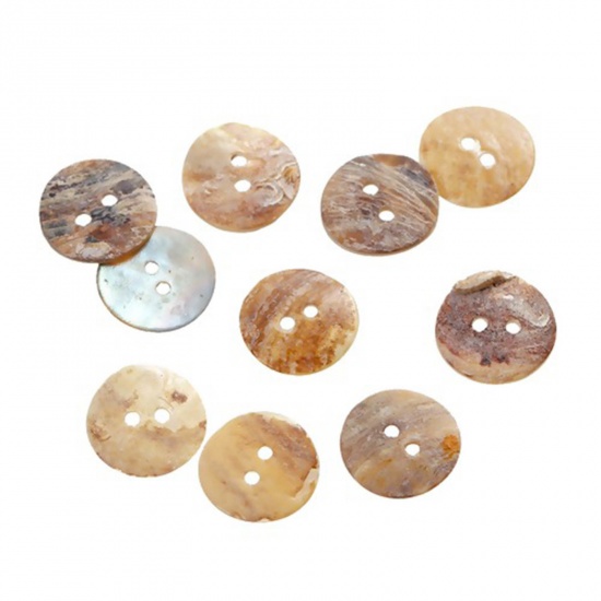 Picture of Natural Shell Sewing Buttons Scrapbooking 2 Holes Round Natural Color 15mm( 5/8") Dia, 20 PCs