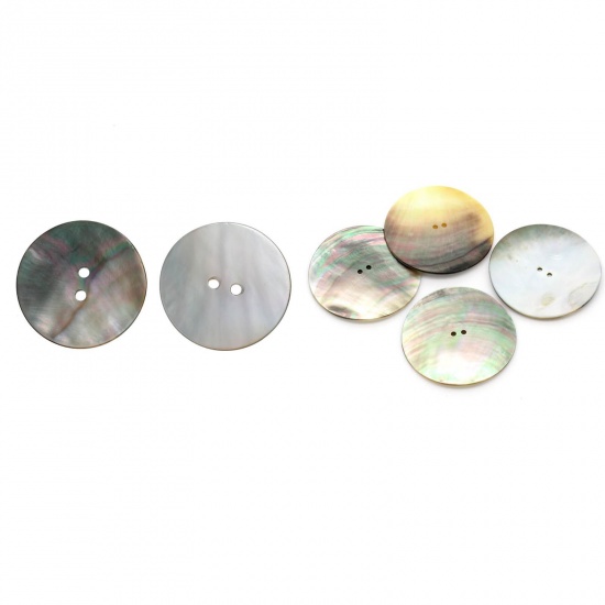 Picture of Natural Shell Sewing Button Scrapbooking 2 Holes Round AB Color 5cm(2") Dia, 4 PCs