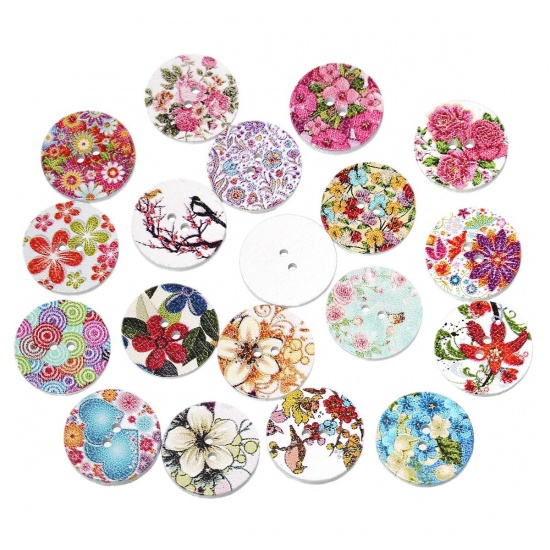 Picture of Wood Sewing Buttons Scrapbooking Round At Random Flower Pattern