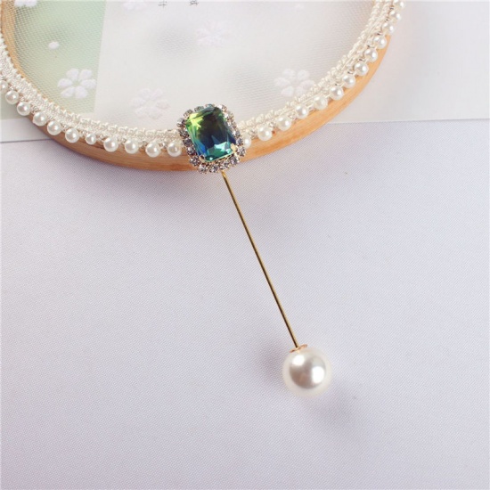 Picture of Pin Brooches Round Purple Imitation Pearl Clear Rhinestone 80mm x 16mm, 1 Piece